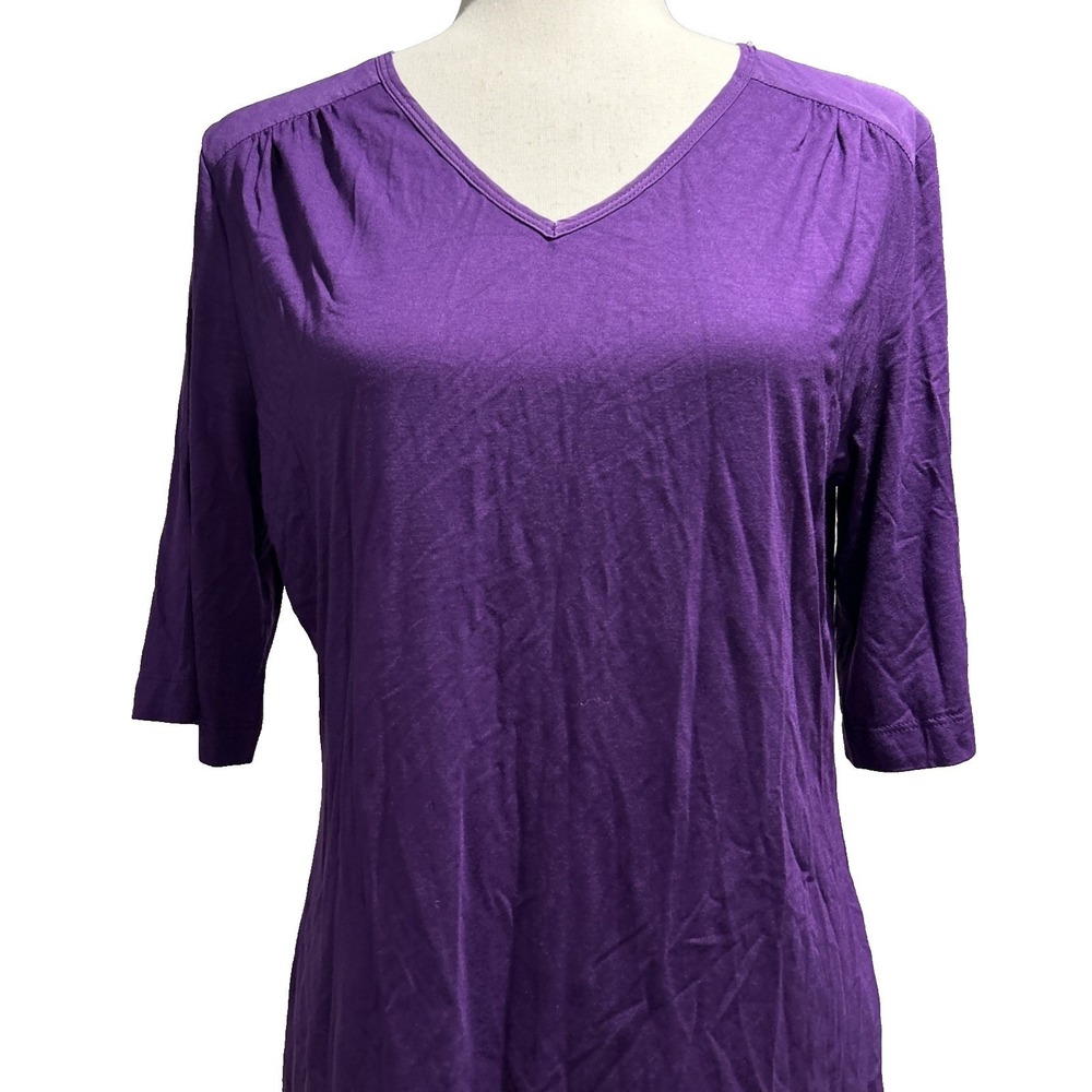 St. John Women's Blouse Medium Viscose Draped V-Neck Short Sleeve Shirt Top - Picture 4 of 10